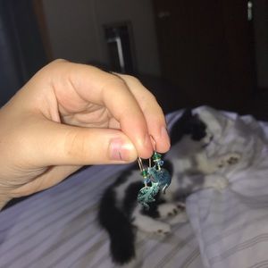 Handmade Blue Cat Earrings
